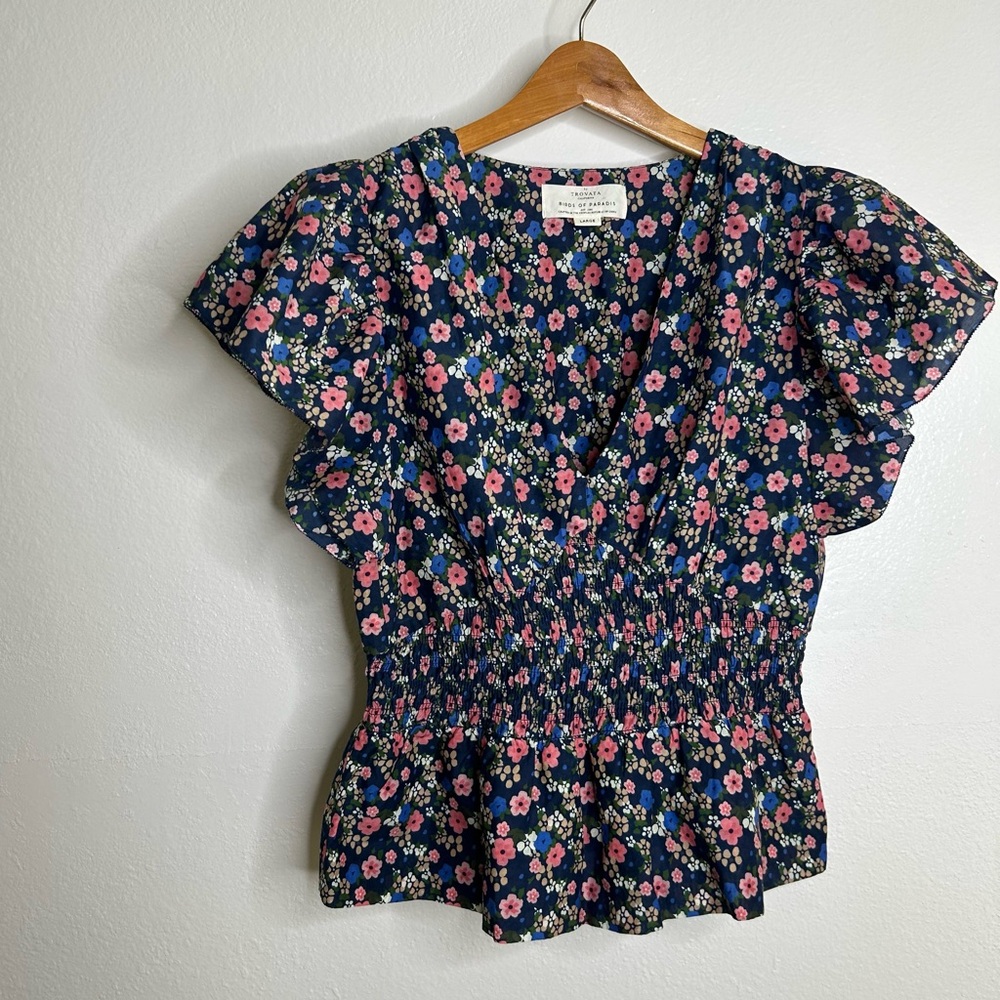 Trovata Paloma Cotton Silk Ruched Blouse Floral in Rolling Hills Size Large - Picture 5 of 15